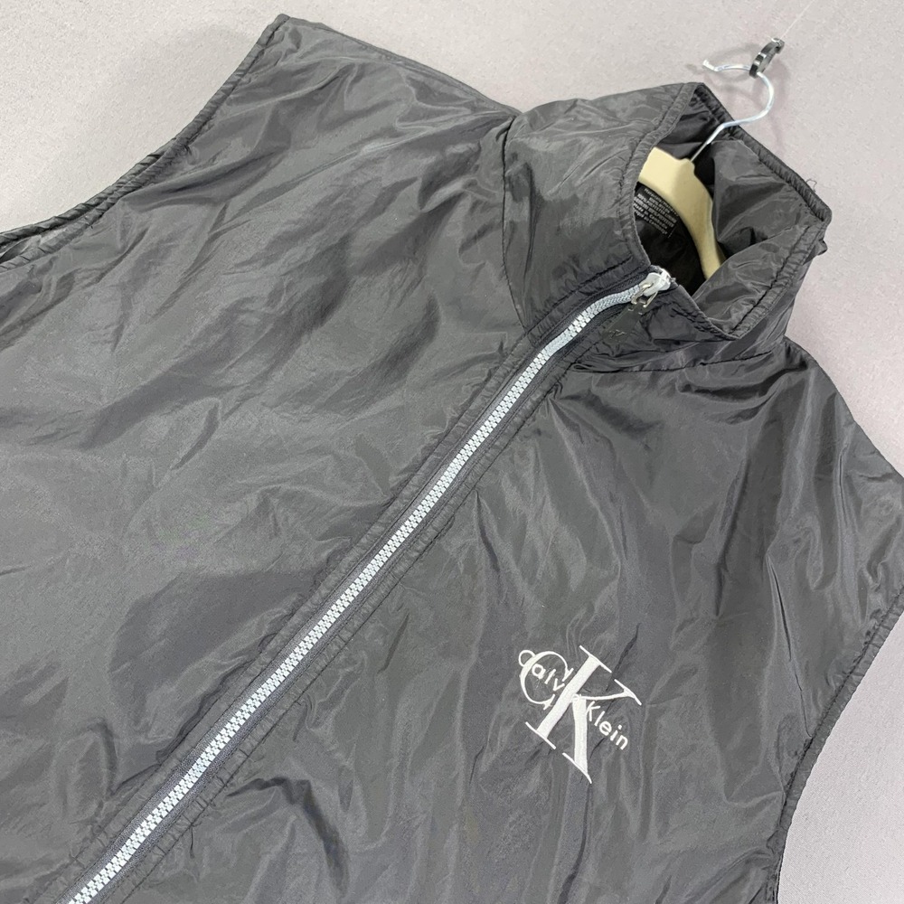 Calvin Klein Vest Mens L/XL Black Nylon Windbreaker Full Zip Embroidered CK Logo